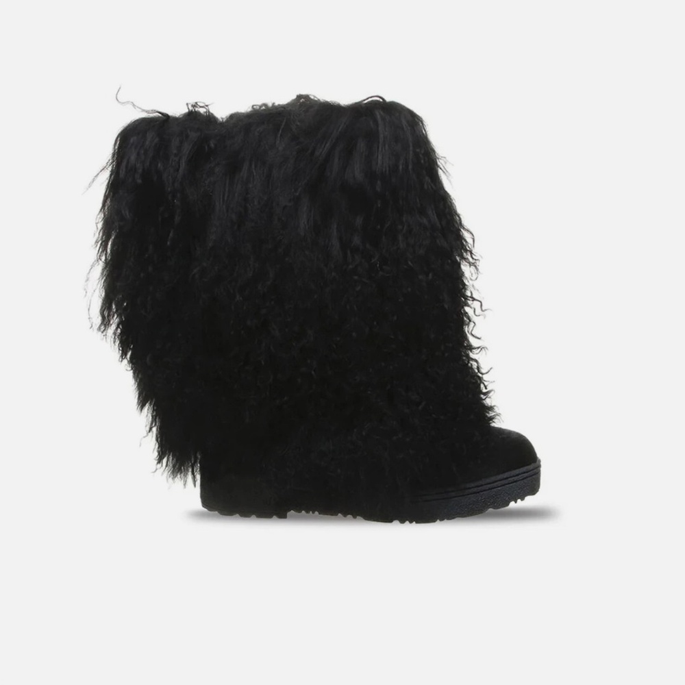 Bearpaw Boetis Ll Boots Leather Suede Long Fur Sheepskin black size 10 nwt